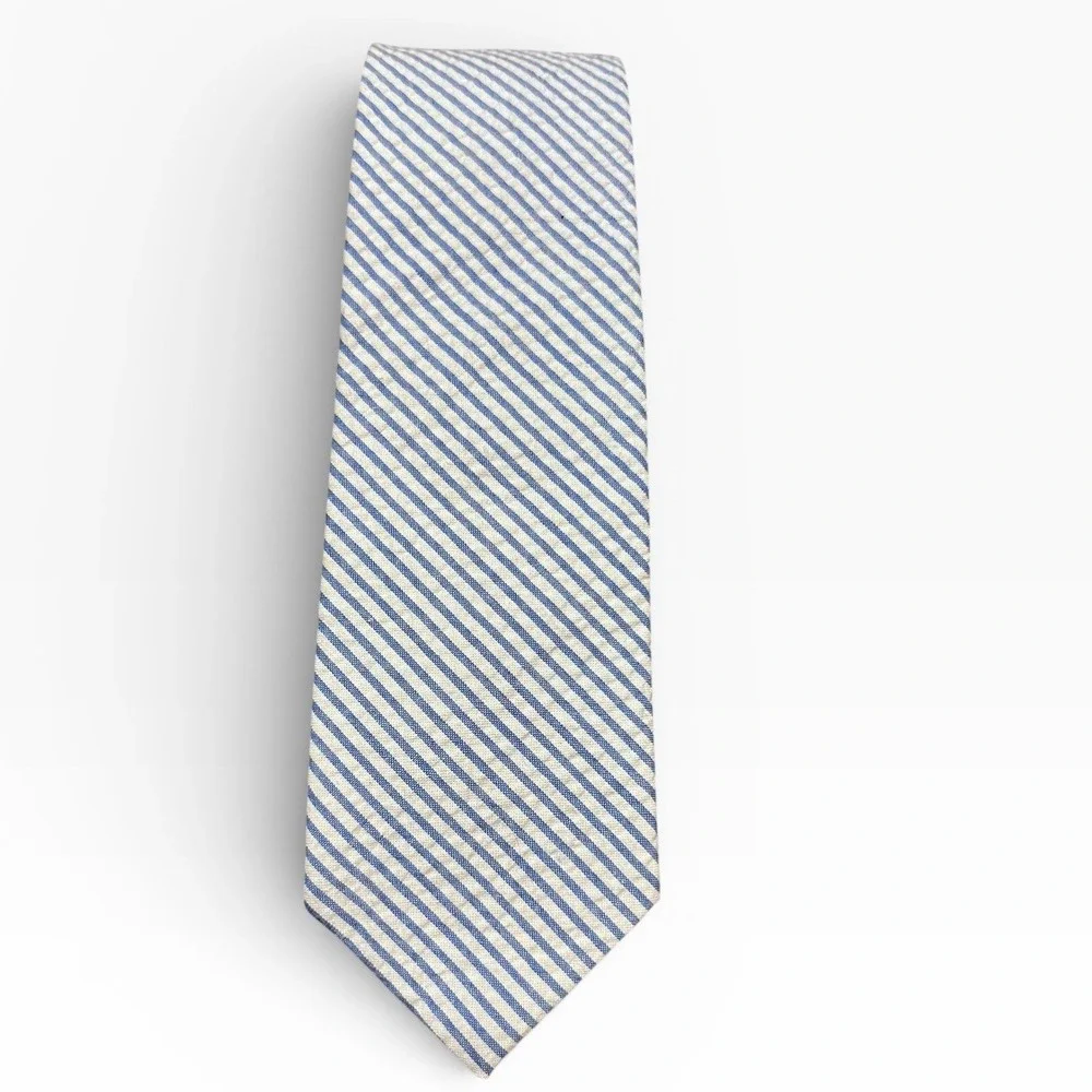 J Crew The Cotton Tie‎ Skinny Blue White Stripe Preppy Business Casual Accessory